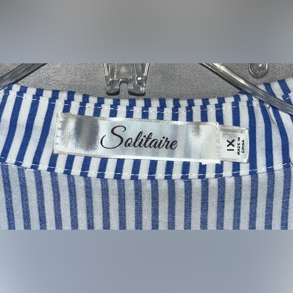 Solitaire Women's Blue and White Striped Button-Down Shirt - Picture 5 of 5